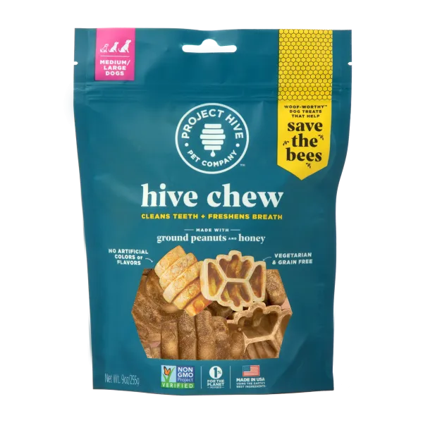 Project Hive Honey & Peanut Butter Medium/Large Dental Dog Chews