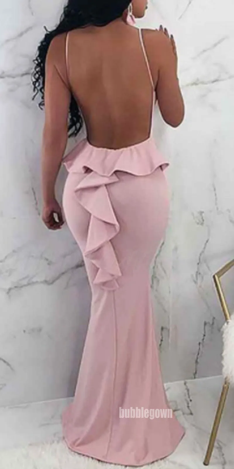 Sexy Pink V-neck Mermaid Long Prom Dress  FP1199
