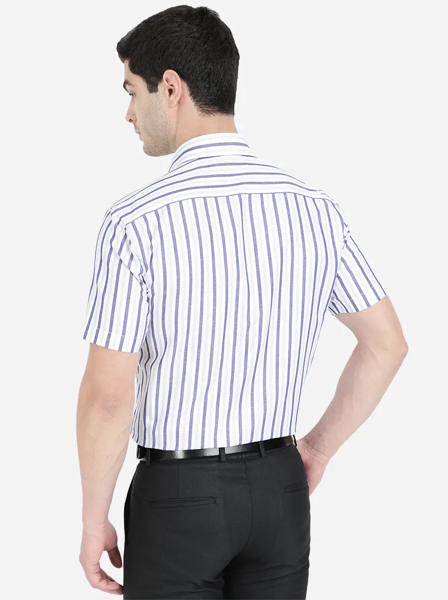 Sky Blue Striped Regular Fit Formal Shirt | JadeBlue