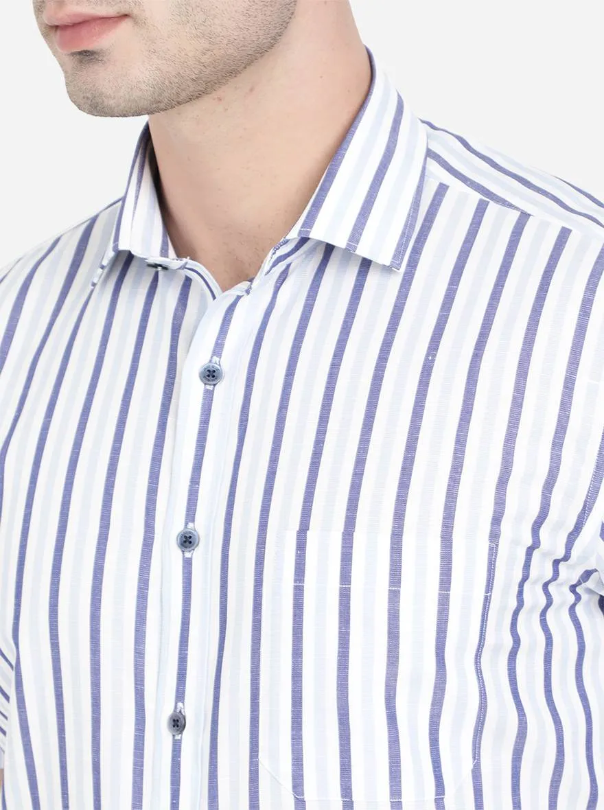 Sky Blue Striped Regular Fit Formal Shirt | JadeBlue