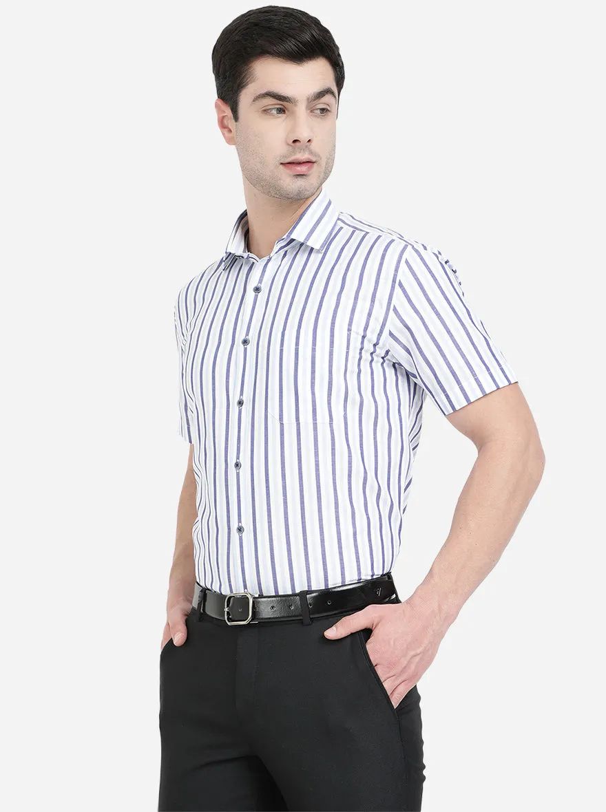 Sky Blue Striped Regular Fit Formal Shirt | JadeBlue