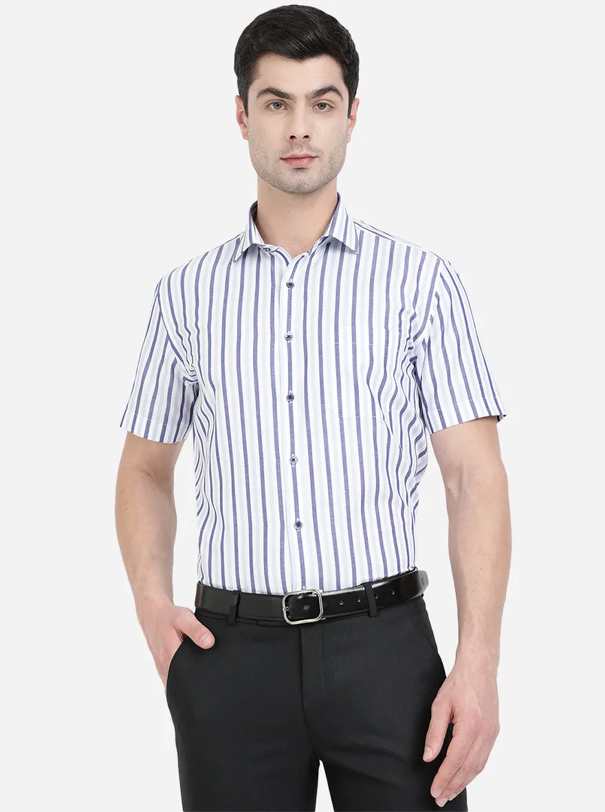 Sky Blue Striped Regular Fit Formal Shirt | JadeBlue