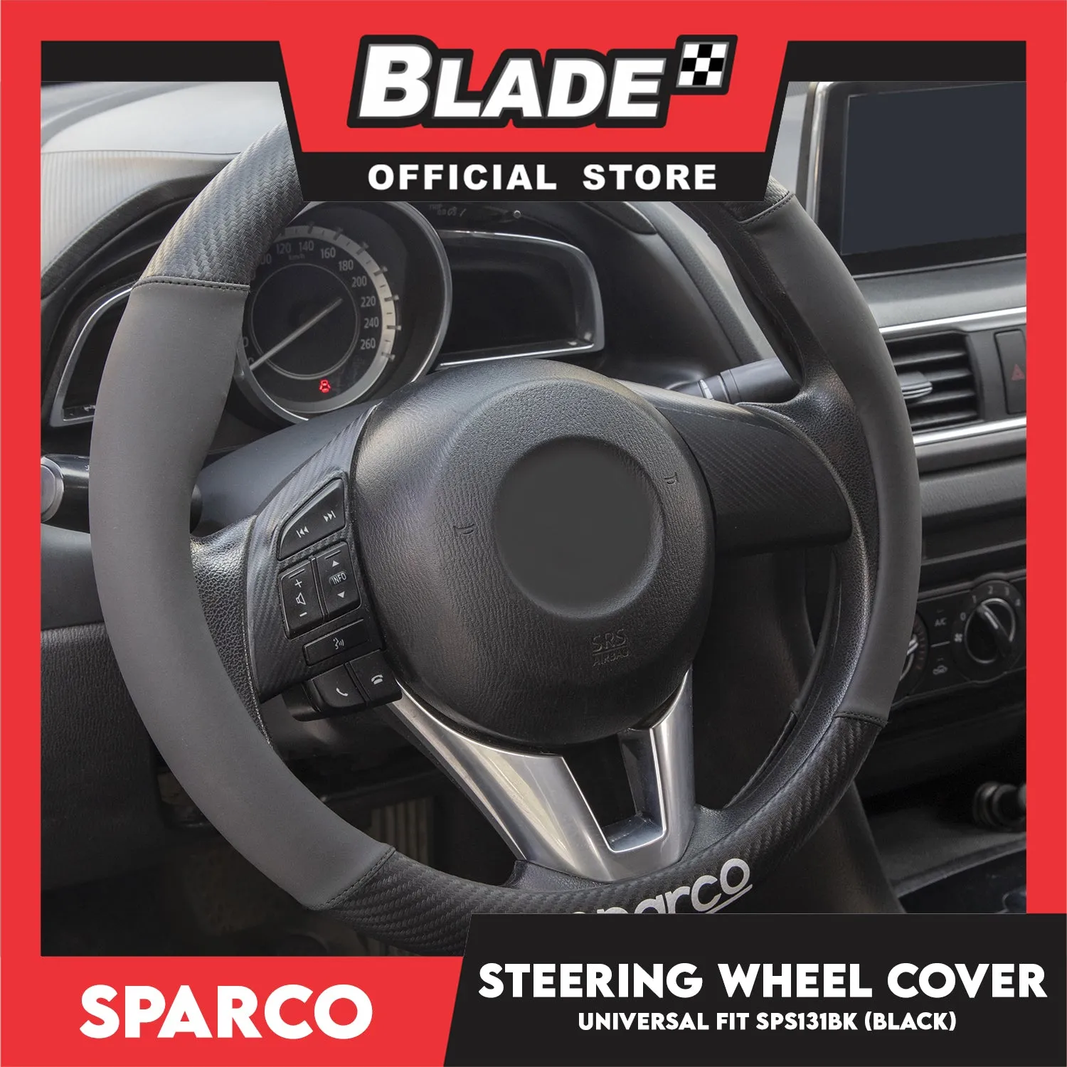 Sparco Corsa Steering Wheel Cover SPS131BK (Black) Universal Fit for Toyota, Mitsubishi, Honda, Hyundai, Ford, Nissan, Suzuki, Isuzu, Kia, MG and more