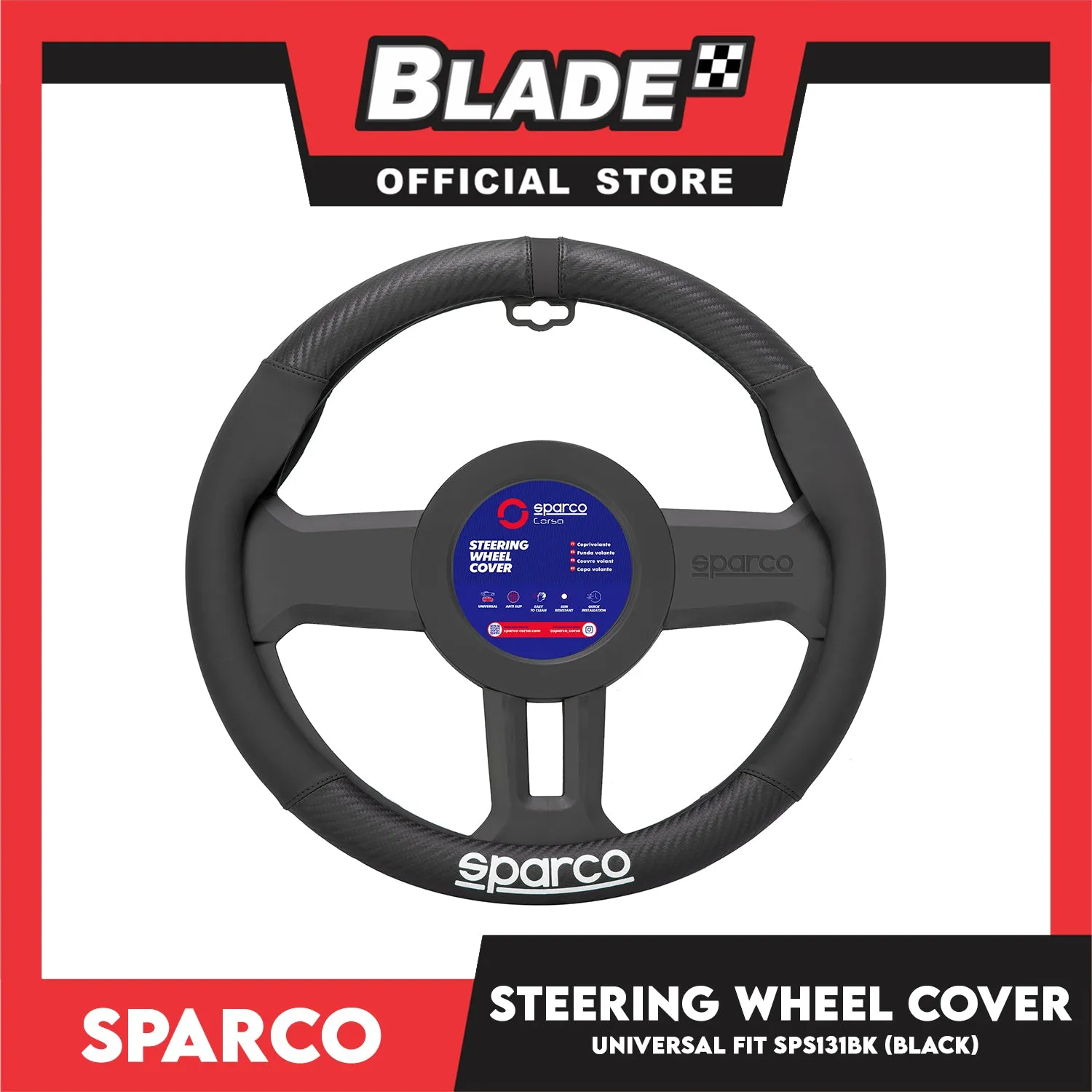 Sparco Corsa Steering Wheel Cover SPS131BK (Black) Universal Fit for Toyota, Mitsubishi, Honda, Hyundai, Ford, Nissan, Suzuki, Isuzu, Kia, MG and more