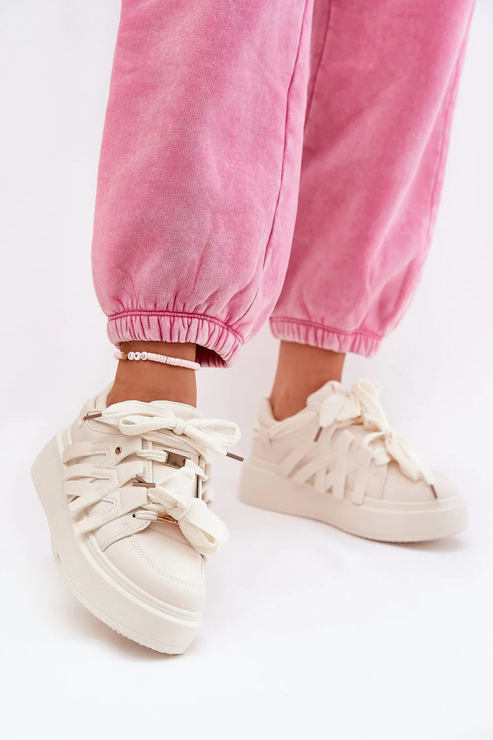 Step in Style Women's Cream Sports Shoes Sneakers