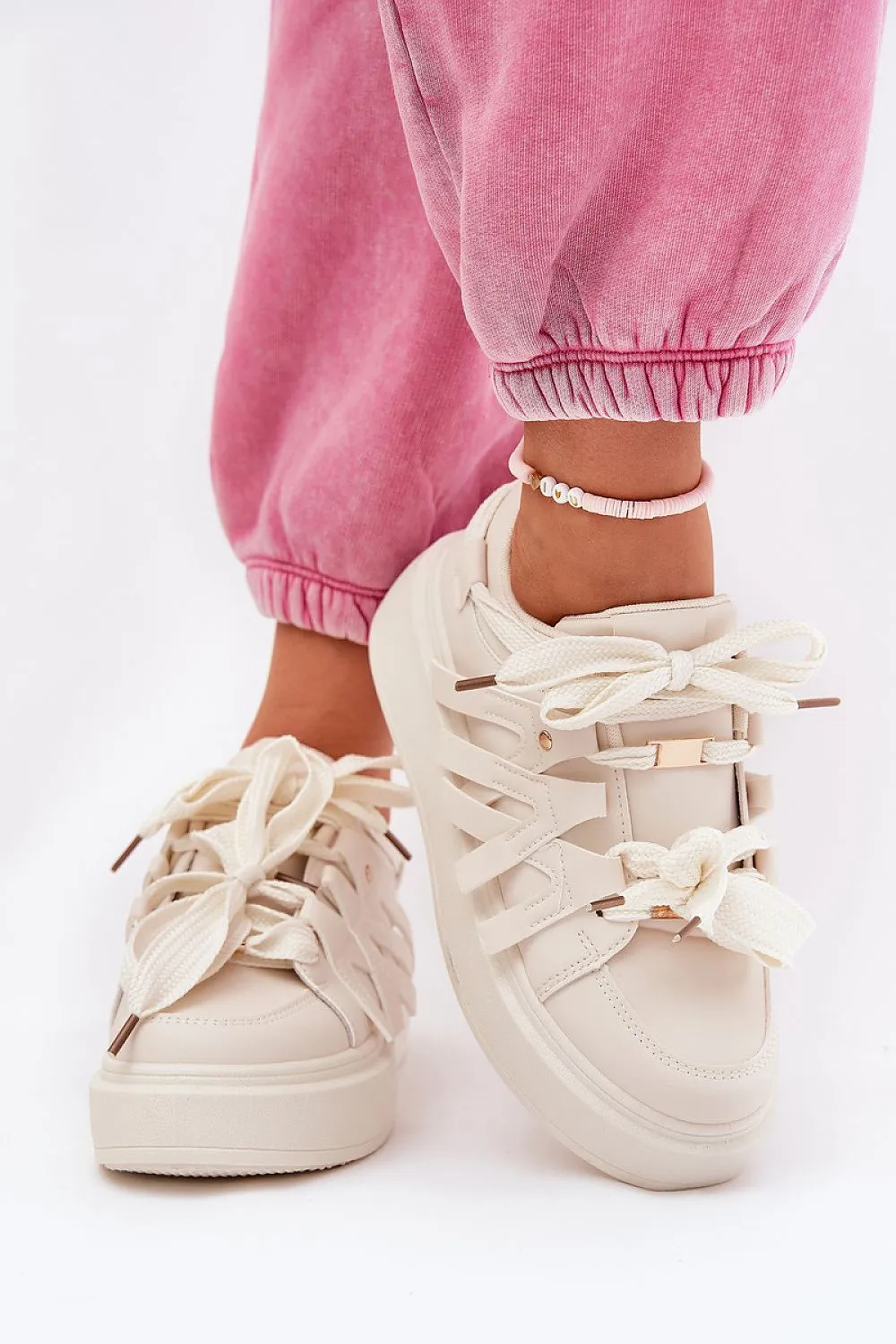 Step in Style Women's Cream Sports Shoes Sneakers