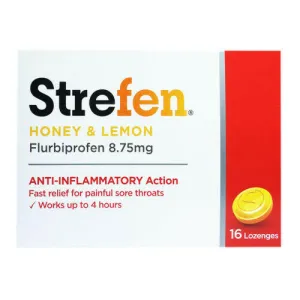 Strefen fluoribhefen honey lemon lozenges for sore throat x 16s