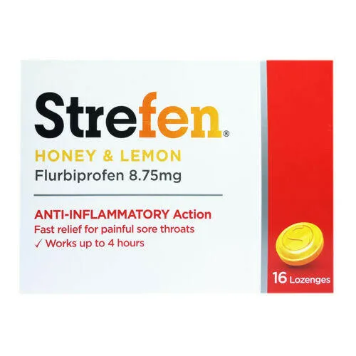 Strefen fluoribhefen honey lemon lozenges for sore throat x 16s