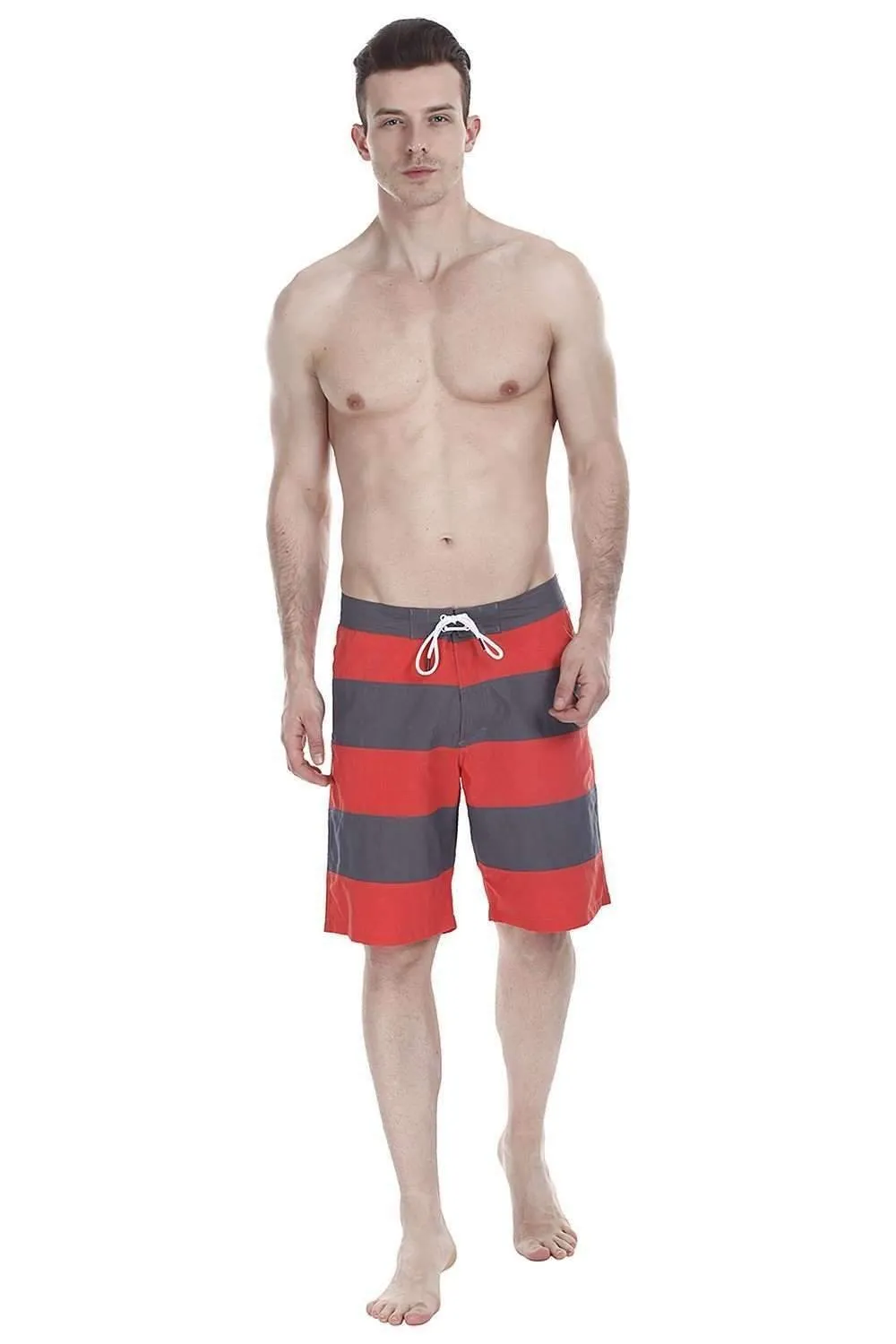 Stripe Colorblock Quick Dry Nylon Swim Board Shorts