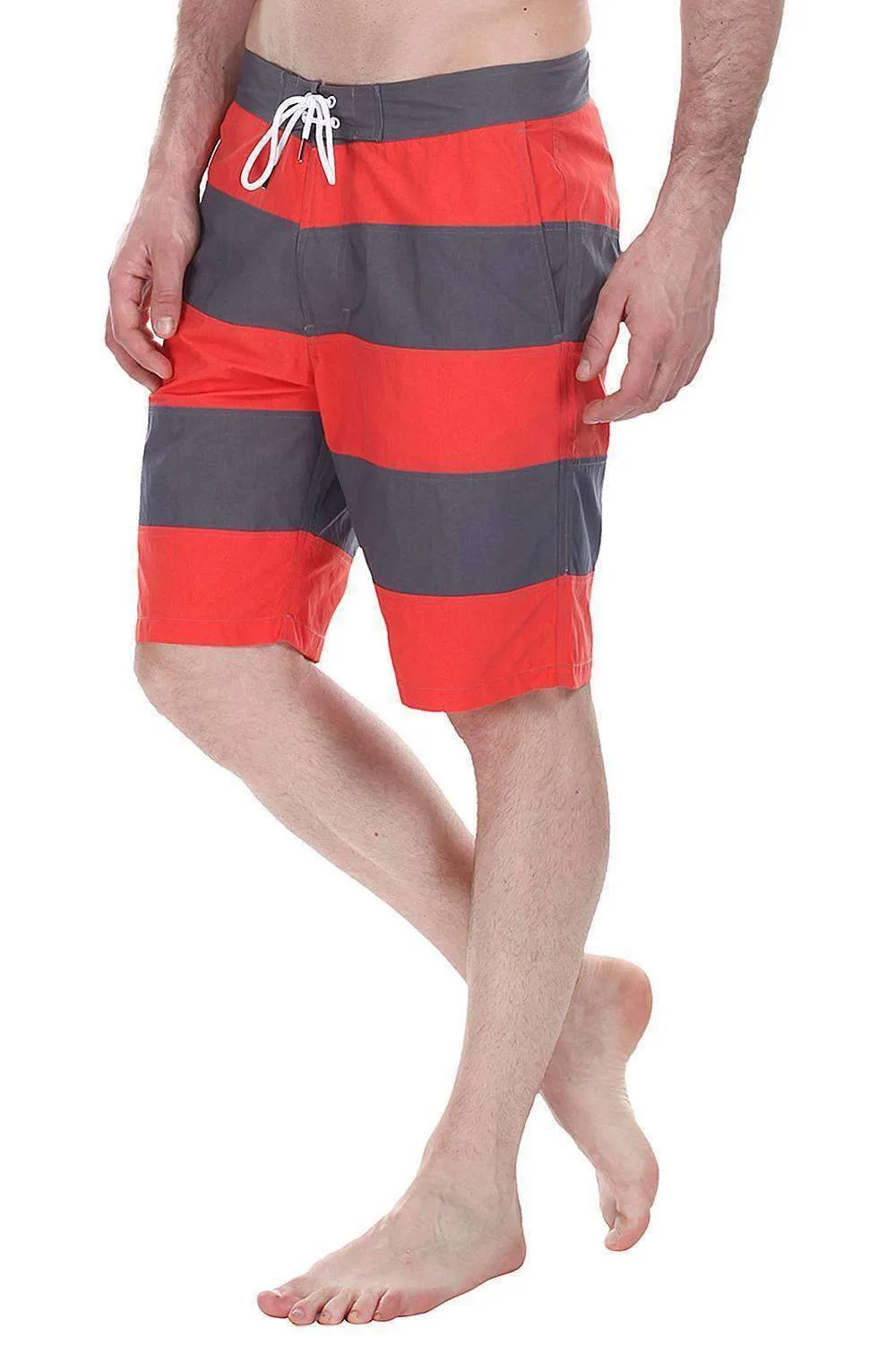 Stripe Colorblock Quick Dry Nylon Swim Board Shorts