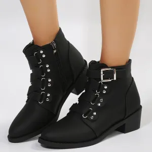 Stylish Women's Ankle Boots with Side Zipper - Chunky Heel, Warm PU Leather
