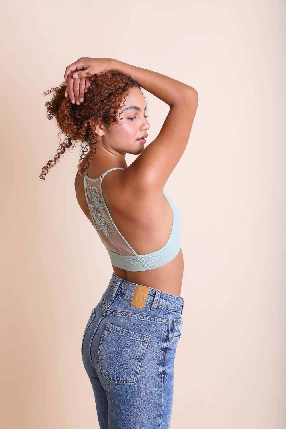 Tattoo Back Bralette – Embroidered Mesh Racerback Style