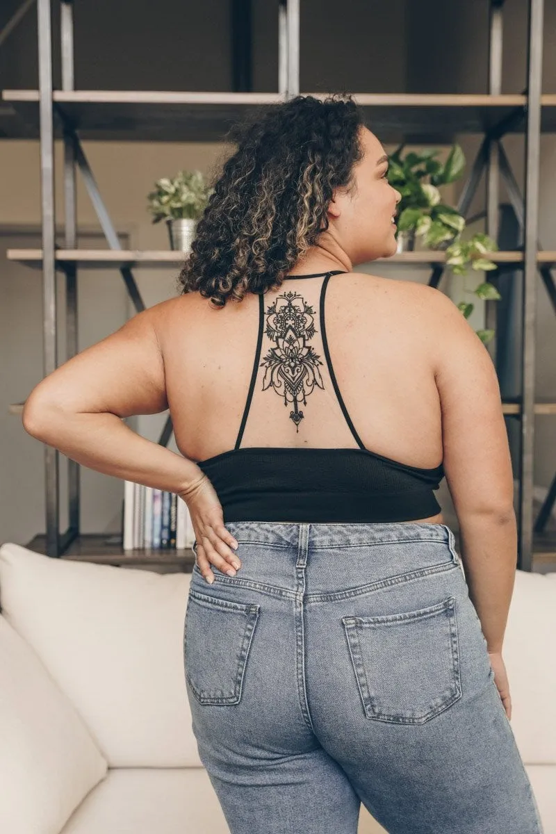 Tattoo Back Bralette – Embroidered Mesh Racerback Style
