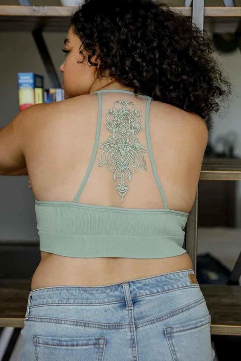 Tattoo Back Bralette – Embroidered Mesh Racerback Style