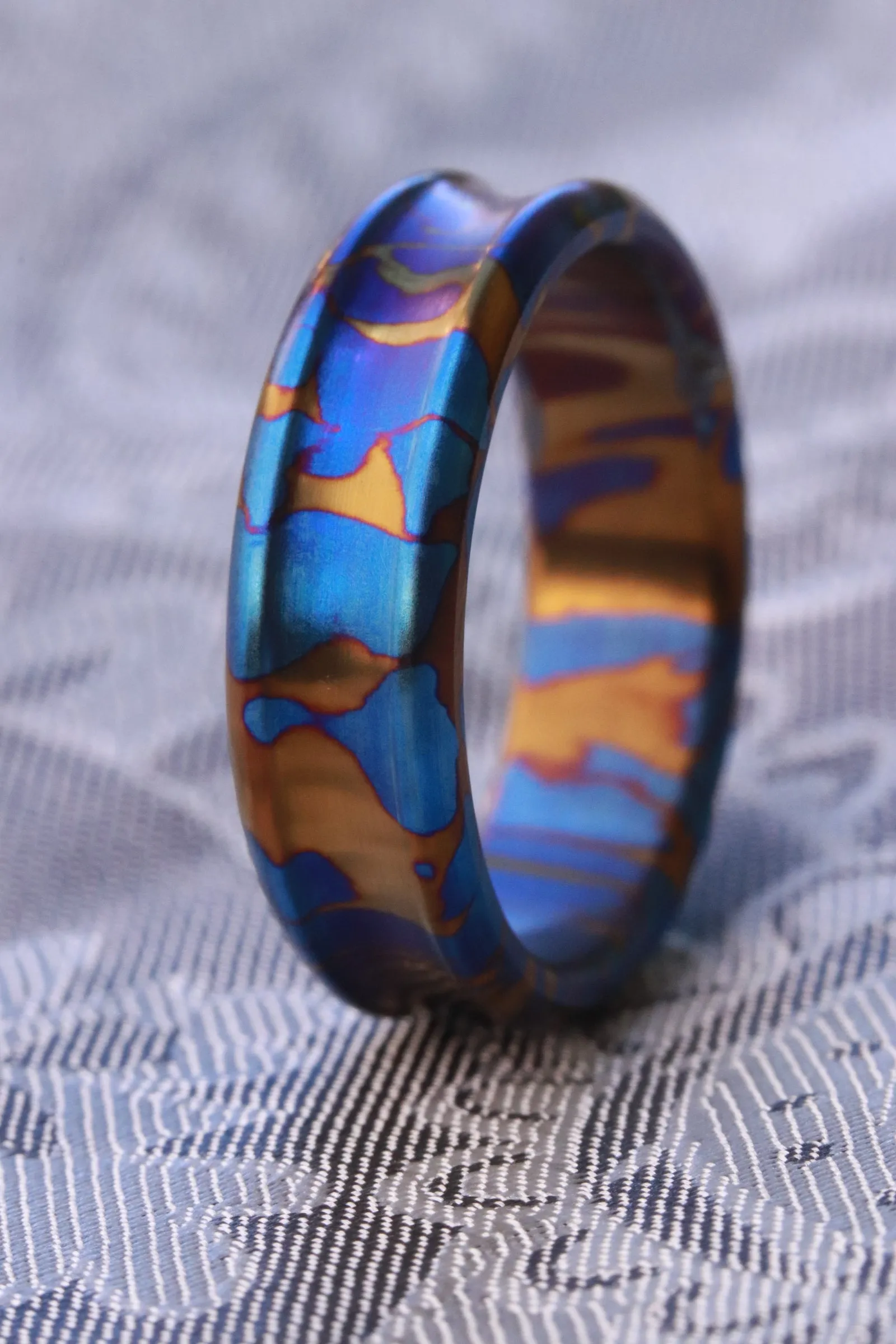 Timascus dragons breath customizable 8mm ring chamfered edge Solid Titanium damascus ring 5mm-8mm wide timascus ring, mokuti ring (polished finish) dragons breathe