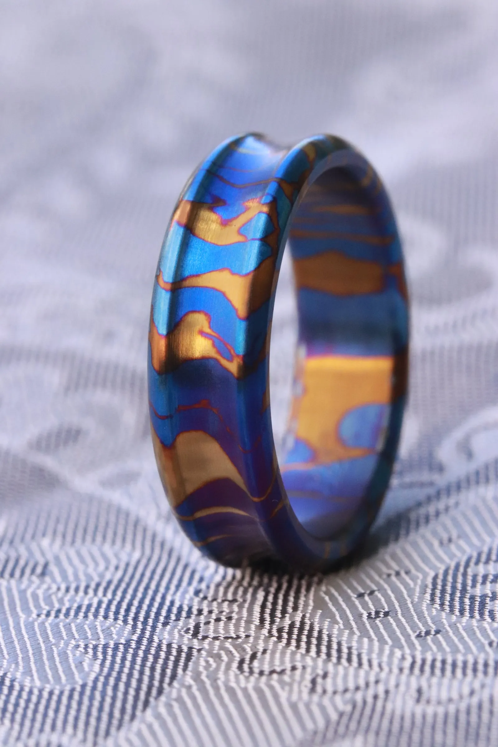 Timascus dragons breath customizable 8mm ring chamfered edge Solid Titanium damascus ring 5mm-8mm wide timascus ring, mokuti ring (polished finish) dragons breathe