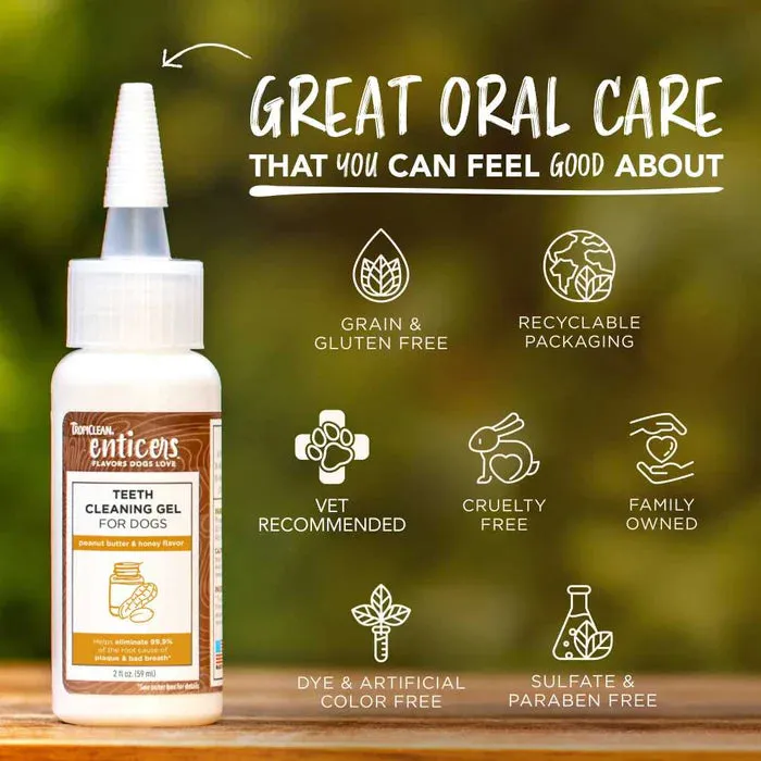 TROPICLEAN Enticers Teeth Cleaning Gel for Dogs, Peanut Butter & Honey, 59ml