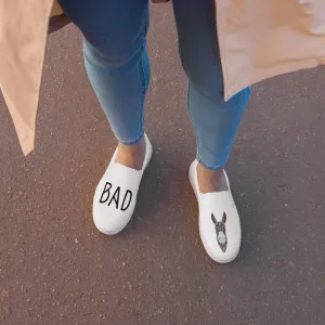 White Bad Ass Women’s Slip-On Canvas Shoes | Cute Gift for Wife / Girlfriend | Funny Shoes for Her