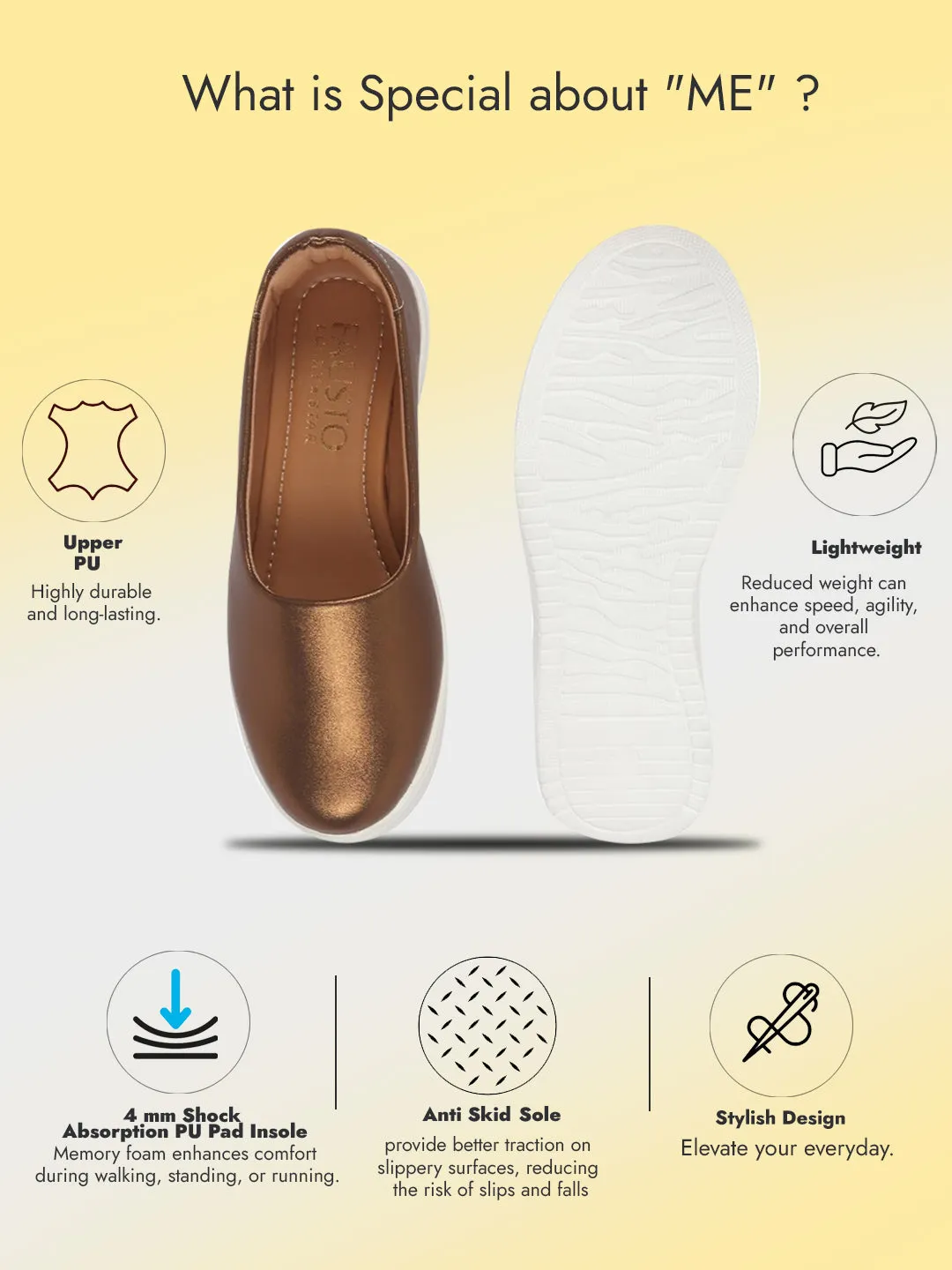 Women Copper Height Enhancer Lightweight Glitter Slip On Shoes|Memory Cushion Insole|Party Slip On All Season Casual Shoe
