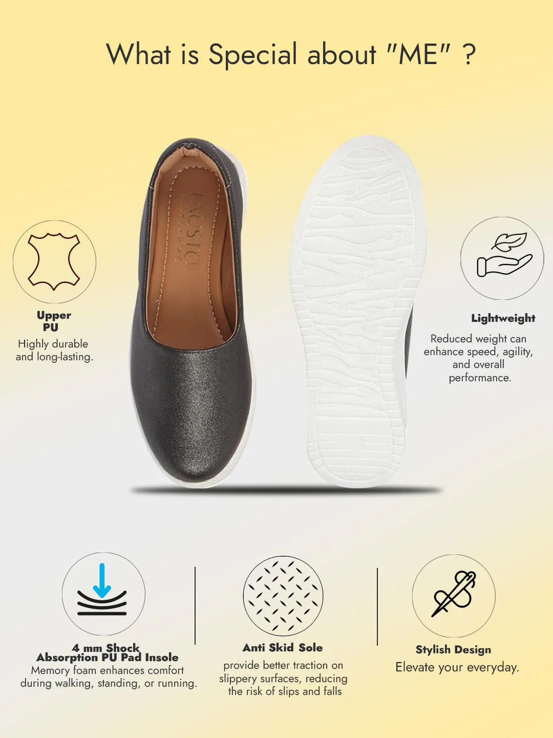 Women Dark Grey Height Enhancer Lightweight Glitter Slip On Shoes|Memory Cushion Insole|Party Slip On All Season Casual Shoe