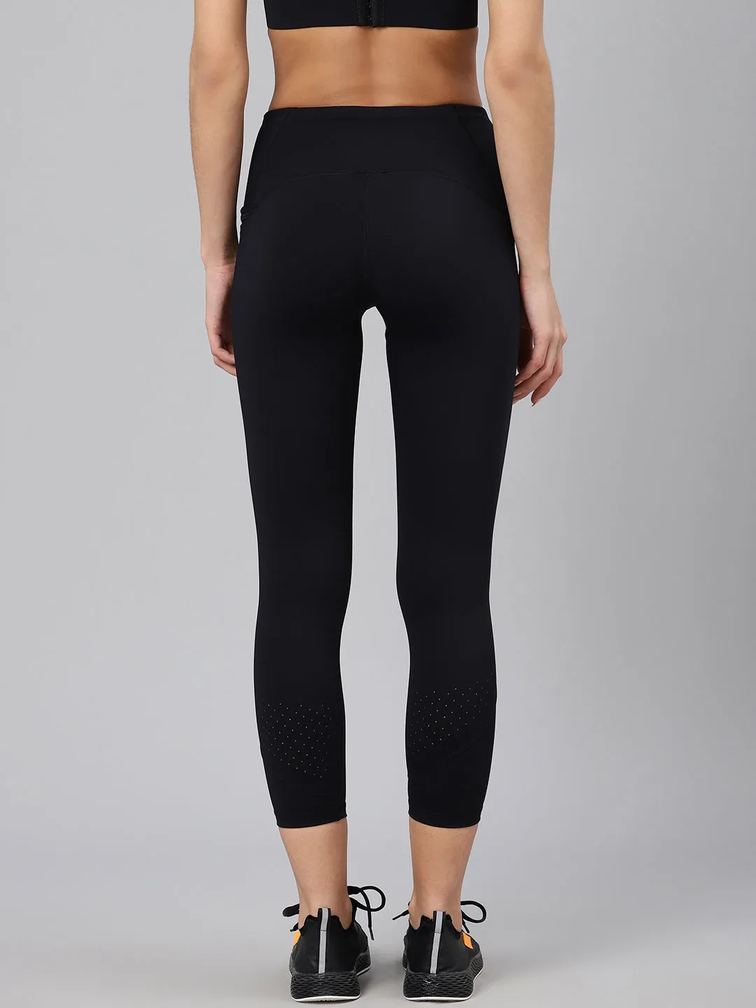 Women's Black Laser Cut Quick Dry Cropped Training Tights