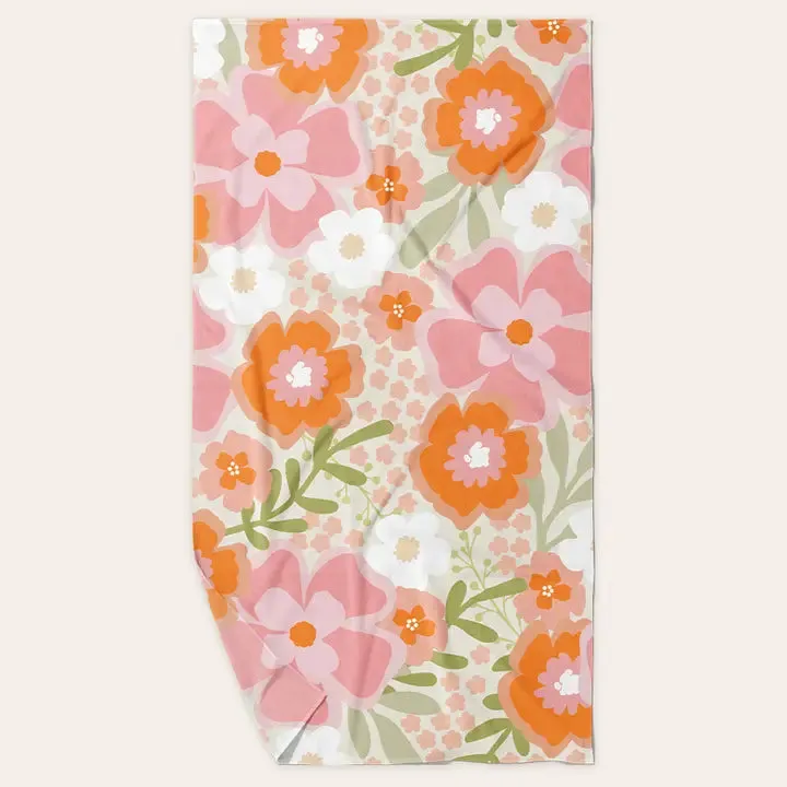 Xl Quick-Dry Beach Towel-Beyond Blooms Pink Orange